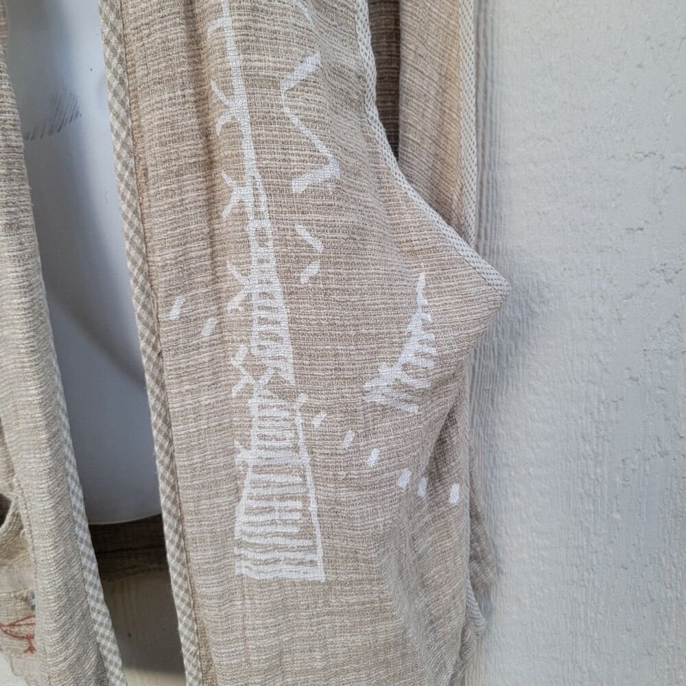 Linen blend long line embroidered vest wmns Sz L Artsy Lagenlook Art To Wear - Picture 2 of 8